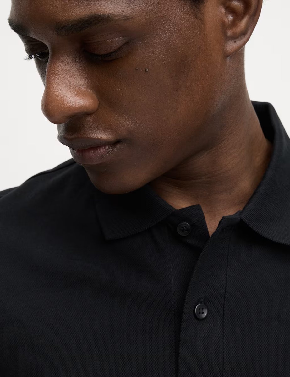 Marks & Spencer M&S Slim Fit Cotton Rich Pique Polo Shirt Black - 4