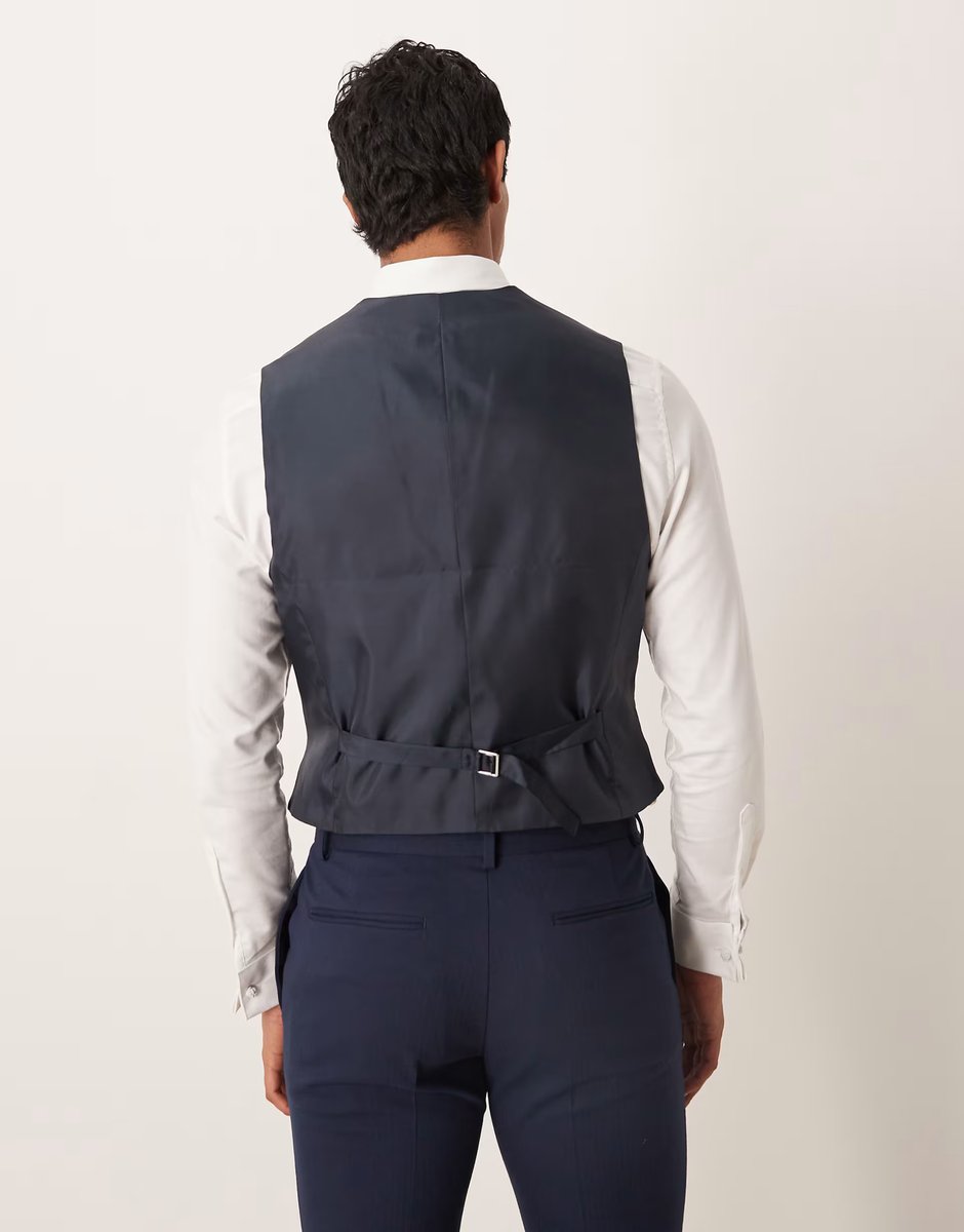 ASOS ASOS DESIGN skinny suit waistcoat in navy herringbone flannel - 3