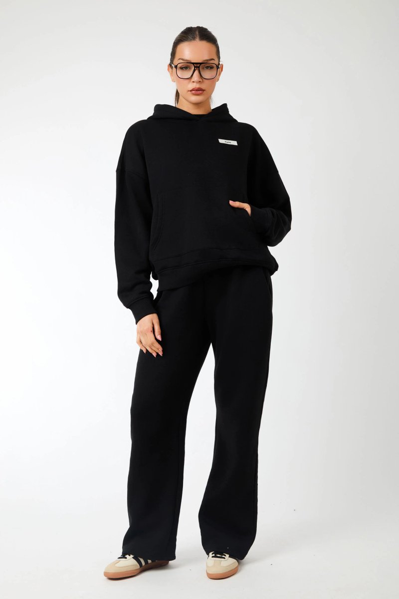 Kaiia Kaiia Label Logo Exposed Waistband Wide Leg Joggers Black - 4