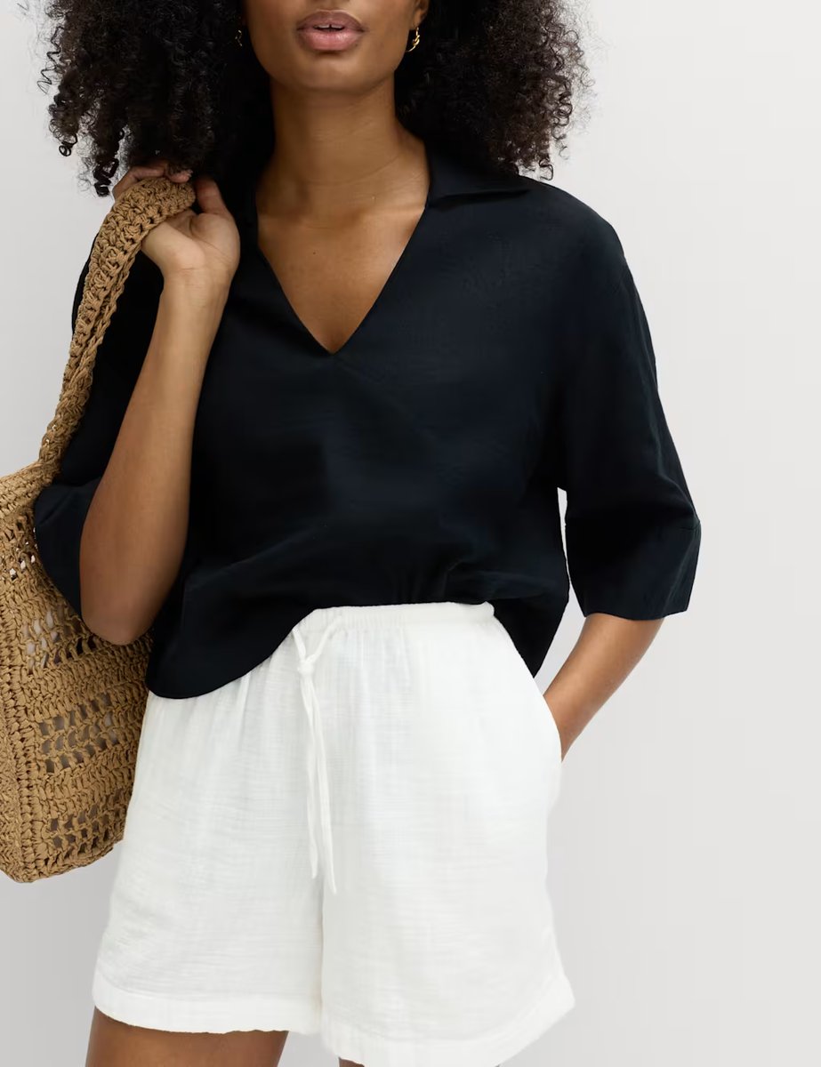 Marks & Spencer M&S Pure Cotton Double Cloth Shorts Soft White - 3