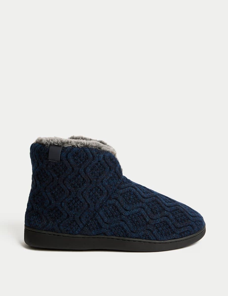 Marks & Spencer M&S Cosy Knit Slipper Boots in Navy