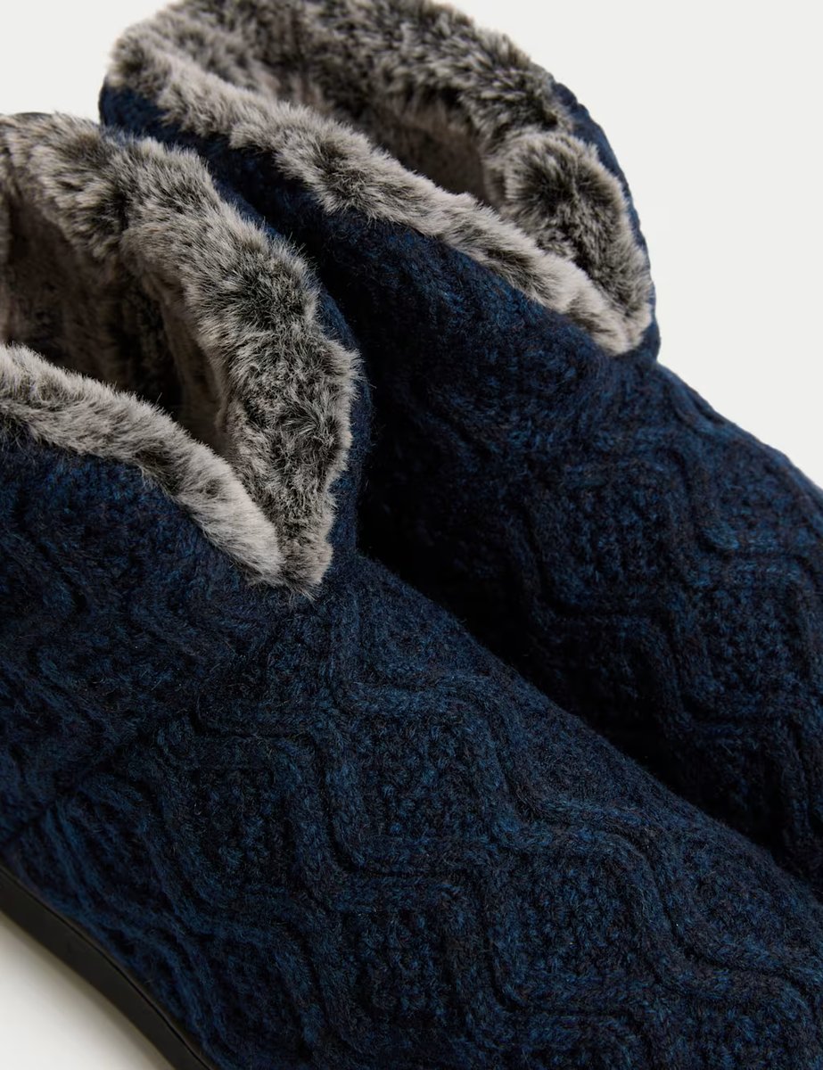 Marks & Spencer M&S Knitted Slipper Boots with Freshfeet™ Navy - 2