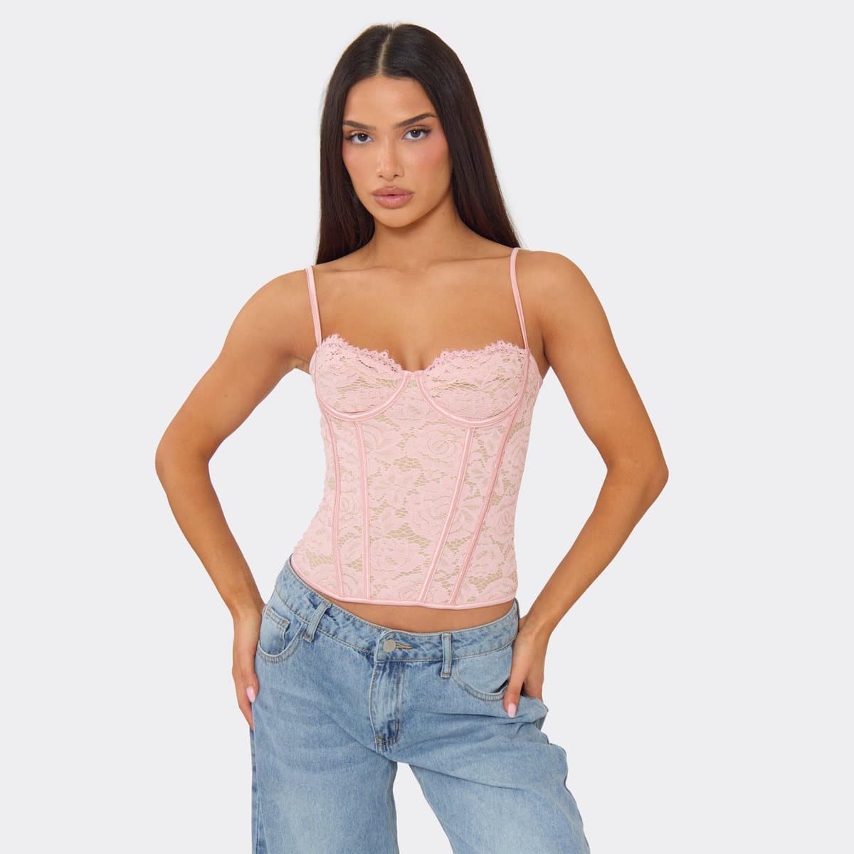 EGO EGO Strappy Lace-up Back Corset Top in Pink