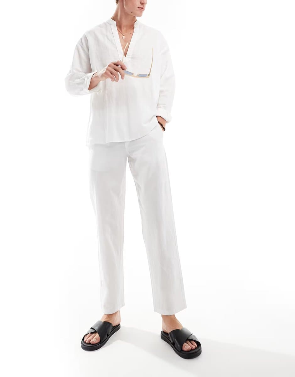 ASOS Jack & Jones White Linen Mix Trousers