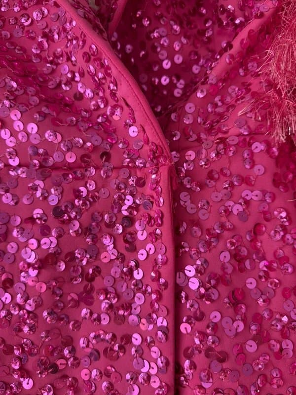 Asos luxe Stunning Hot Pink Sparkly Sequin Blazer Style Dress Shaggy Sleeves Open Back 4 BNWT