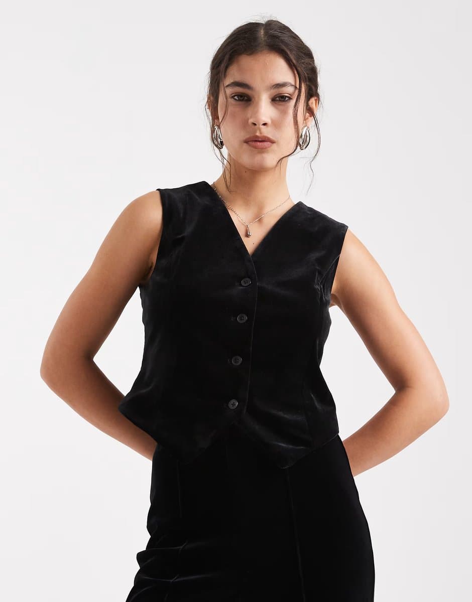 ASOS Vero Moda velvet waistcoat co-ord in black