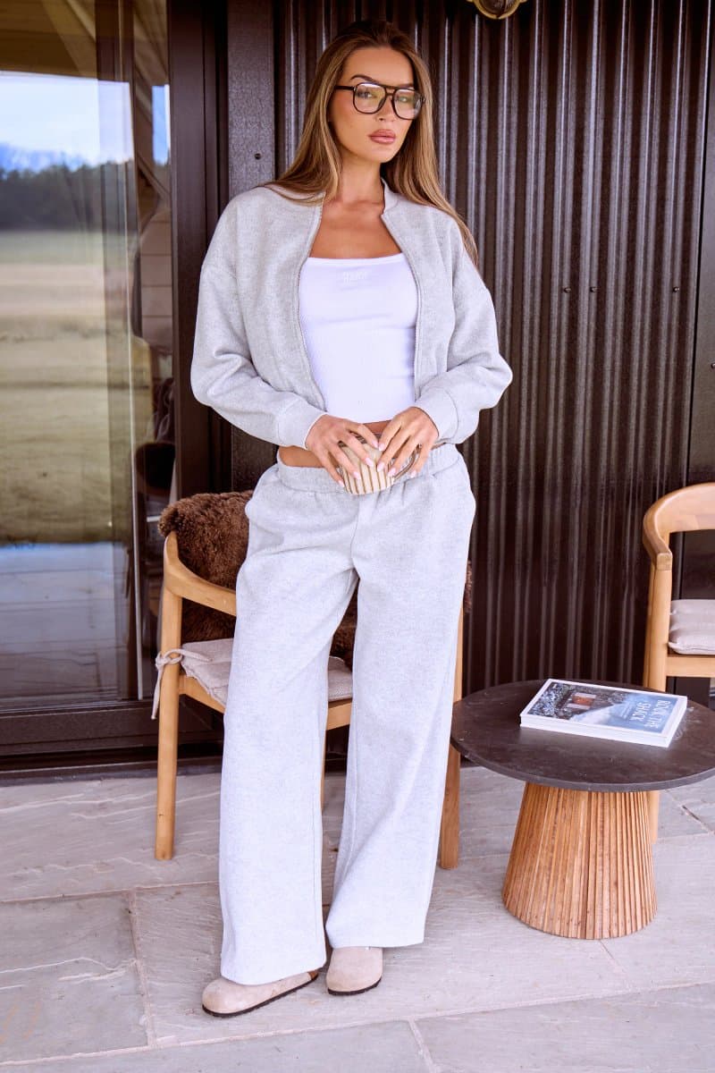 Kaiia Kaiia Wool Effect Wide Leg Trousers in Grey Marl