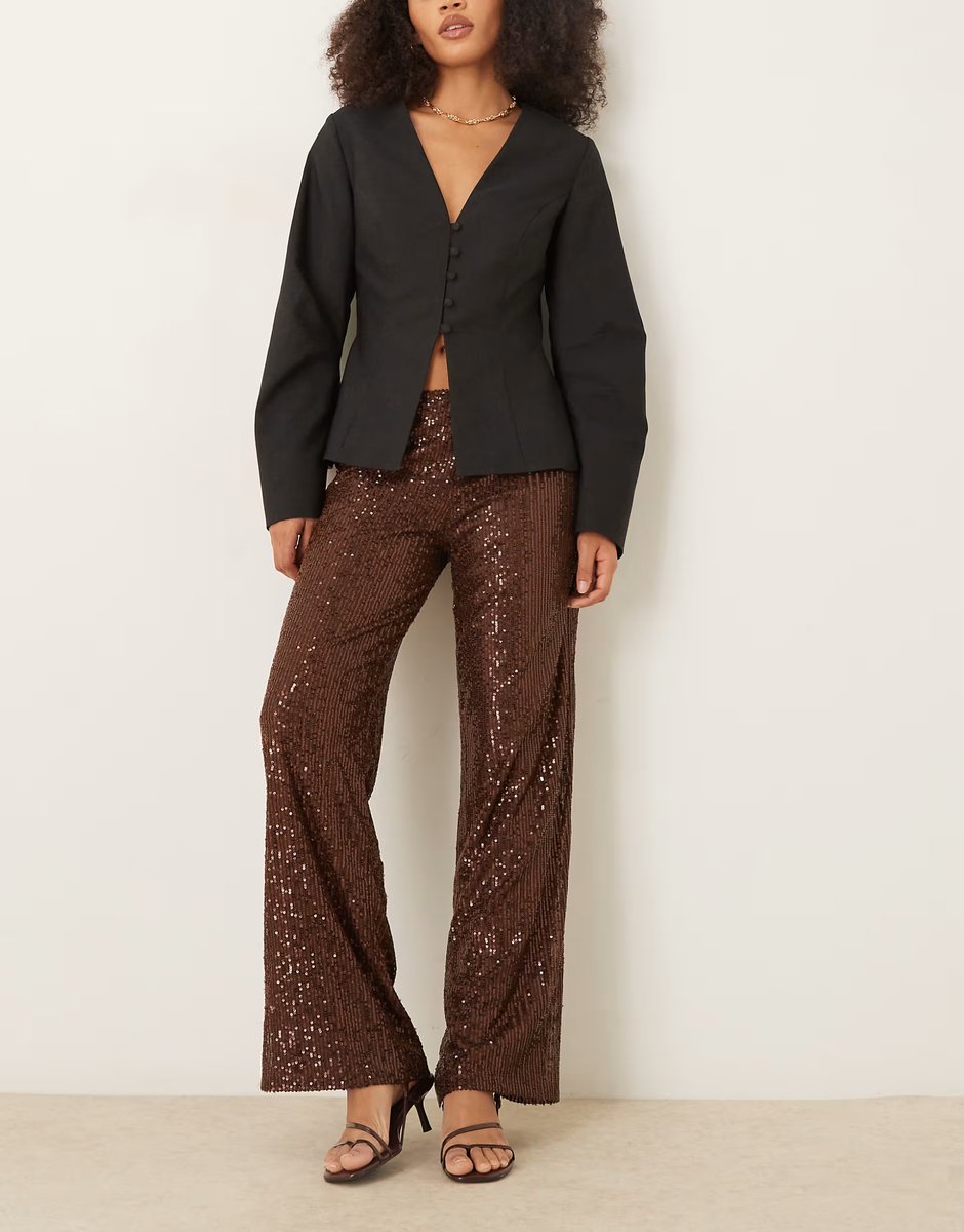ASOS Motel Wilaga sequin trousers in brown - 3