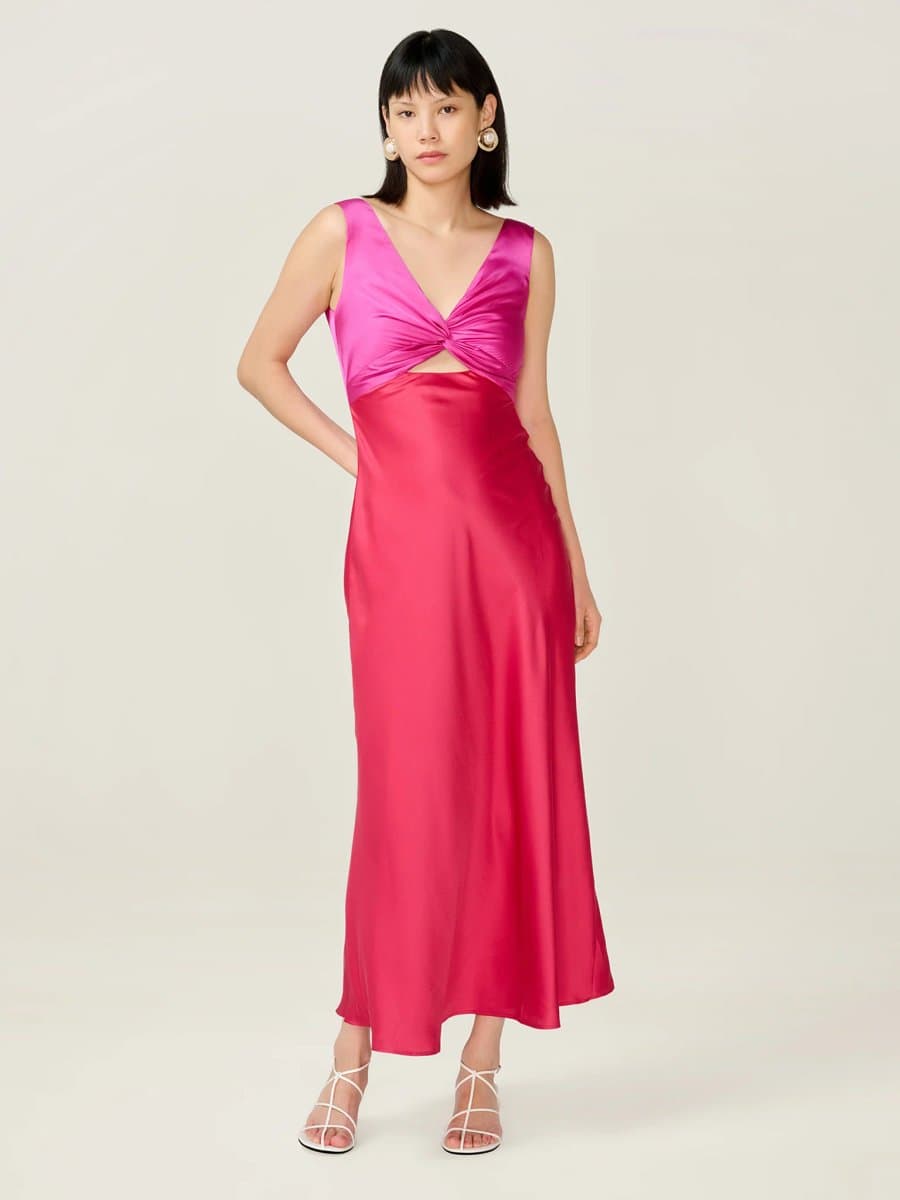 OMNES OMNES Maggy Red and Pink Satin Midi Dress