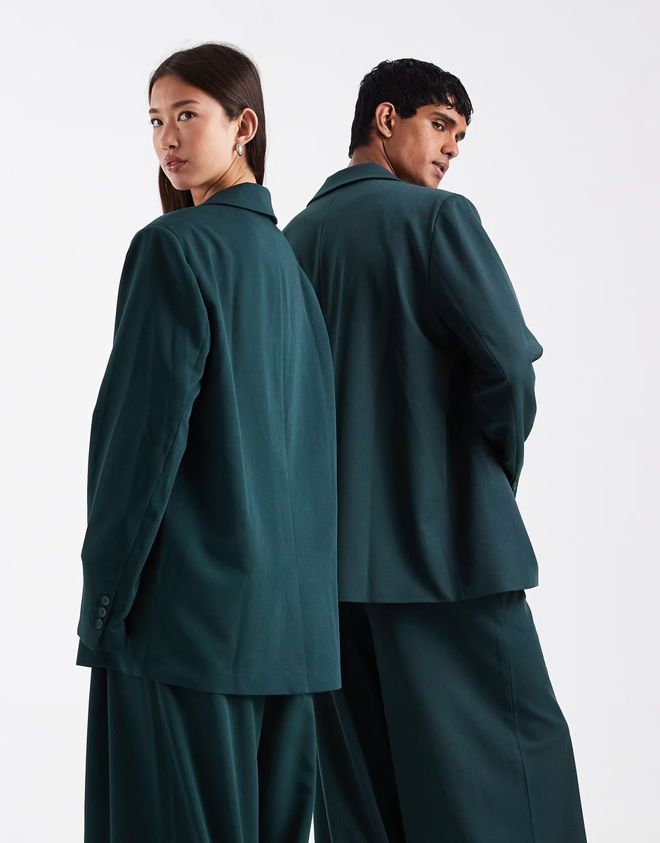 ASOS COLLUSION Unisex oversized blazer co-ord in teal - 3