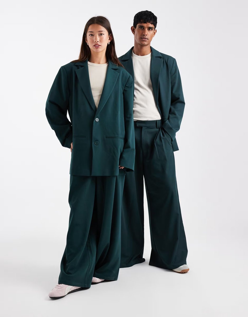 ASOS COLLUSION Unisex oversized blazer co-ord in teal - 4