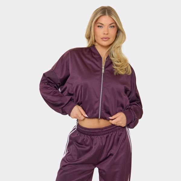 EGO Side Stripe Zip Up Track Jacket In Plum, Women's Size UK 6