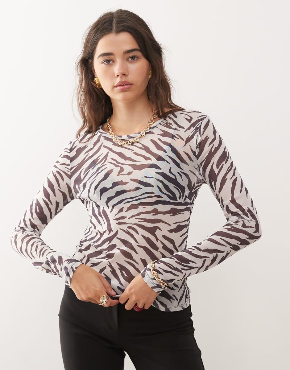ASOS Noisy May mesh top in black zebra