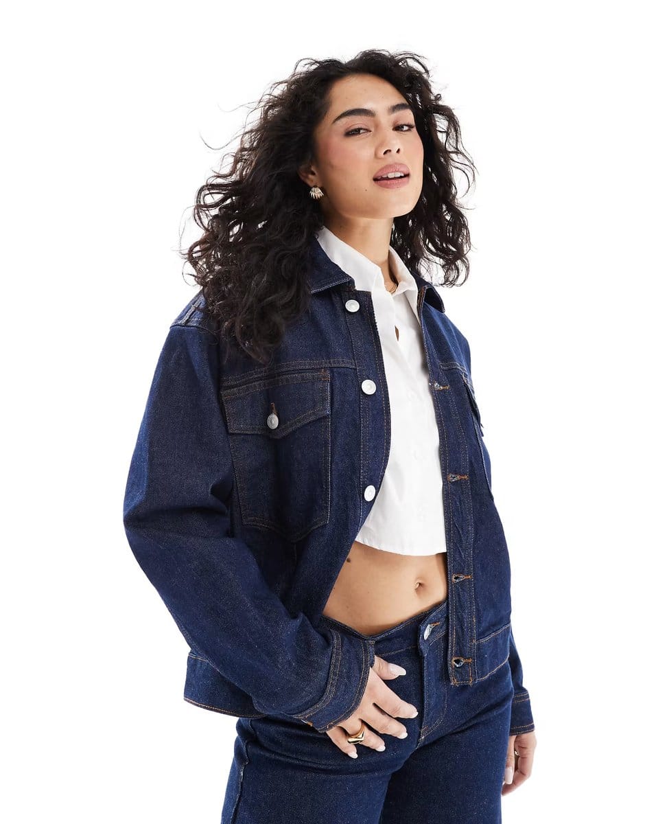 ASOS Pieces trucker jacket co-ord in dark blue denim - 1