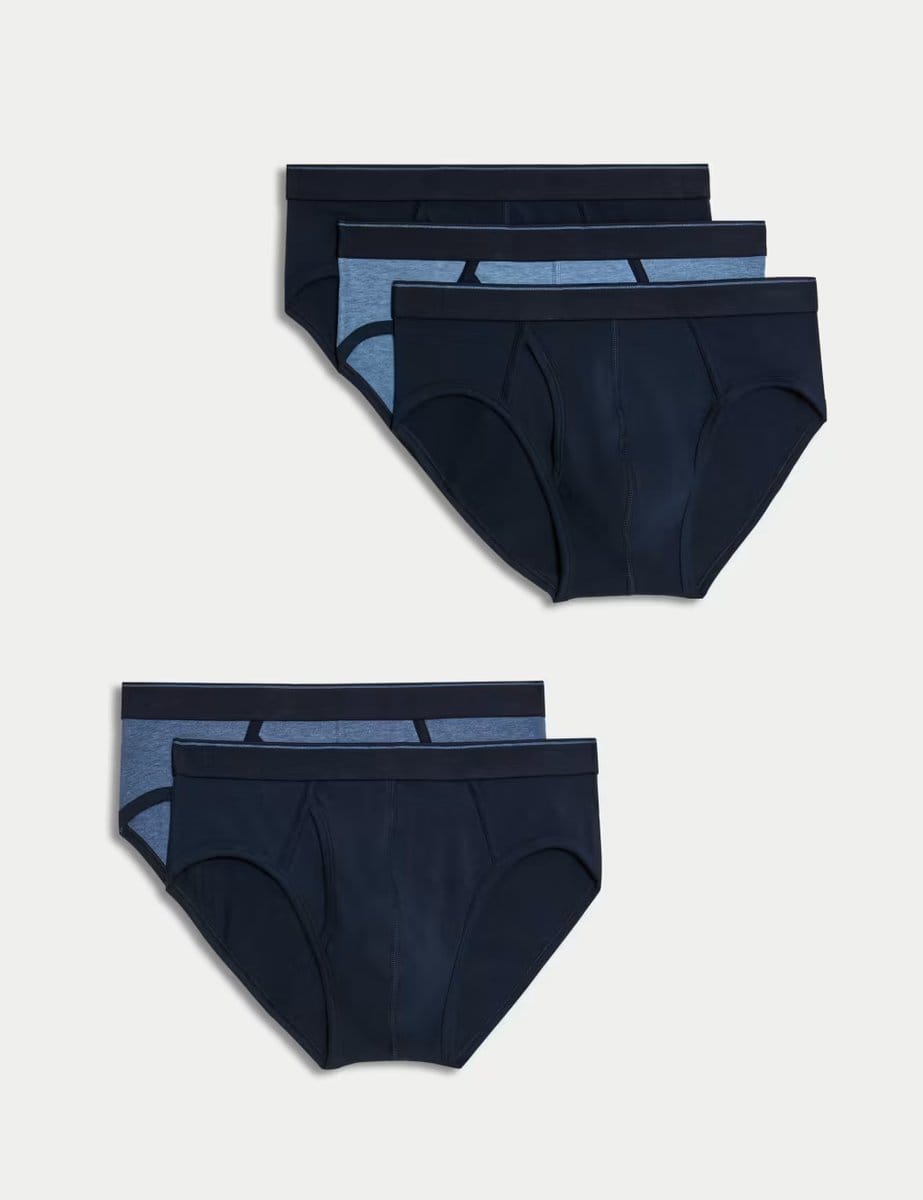 Marks & Spencer M&S 5 Pack Cotton Stretch Cool & Fresh™ Briefs Denim Mix - 1