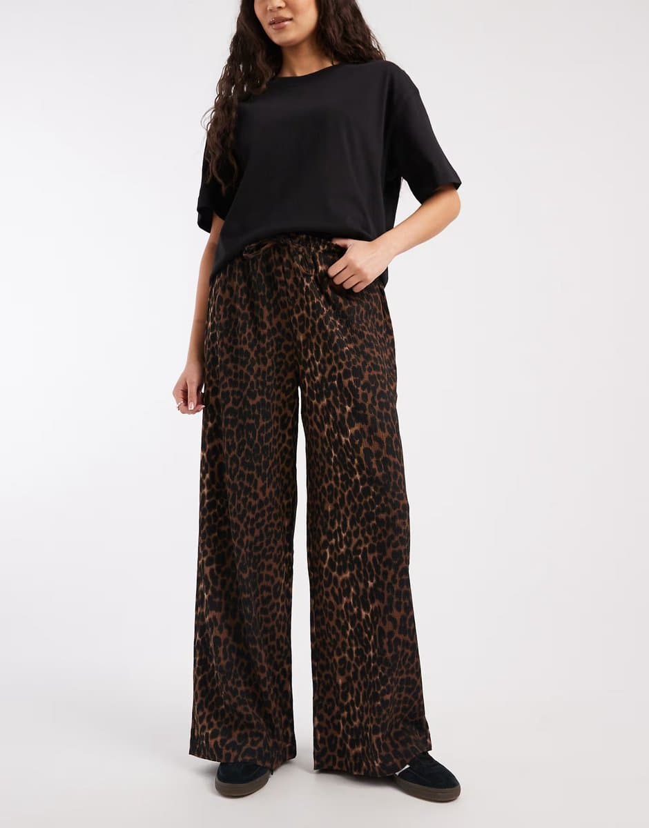ASOS ONLY plisse wide leg trousers in animal print
