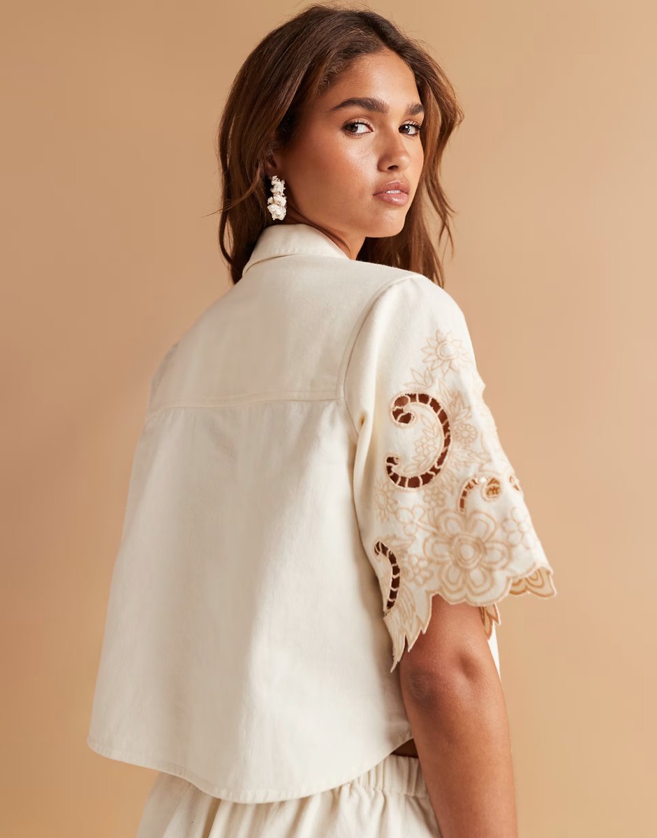 ASOS ASOS DESIGN soft denim crochet top in ecru co-ord - 4