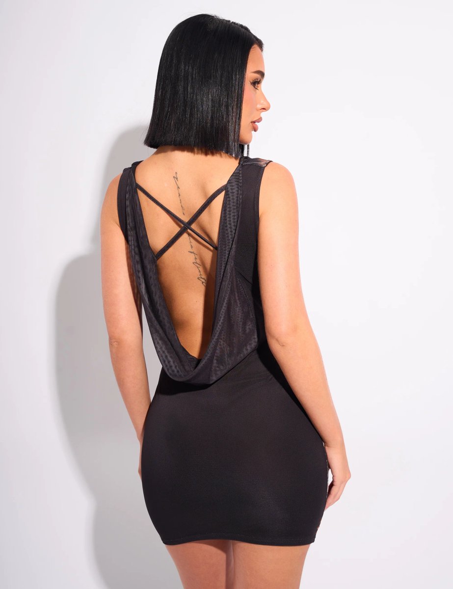 Public Desire Leopard Graphic Cowl Neck Mini Dress Black - 2