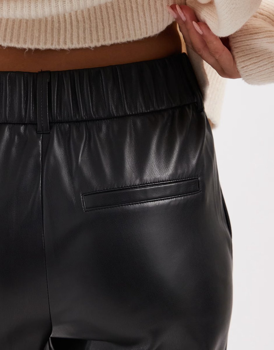 ASOS ONLY wide leg faux leather trousers in black - 4