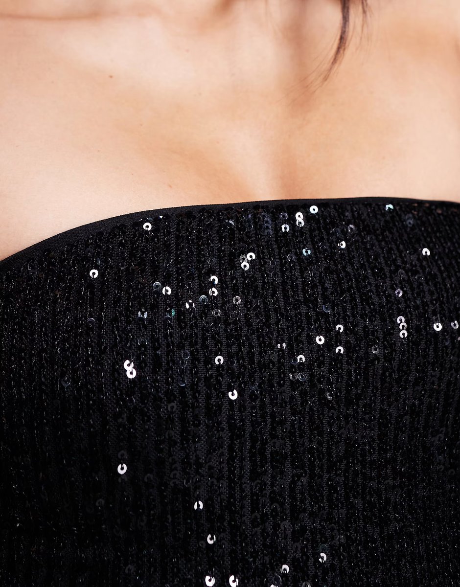 ASOS ASOS DESIGN allover sequin bandeau bodysuit in black - 2