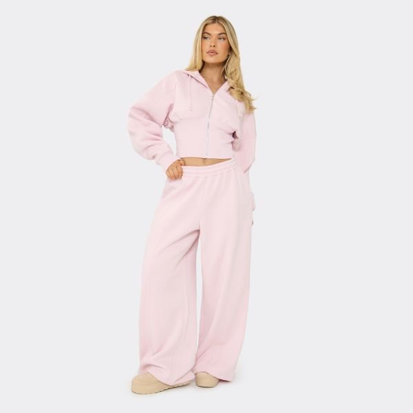 EGO Seam Detail Wide Leg Joggers In Pink, Women's Size UK 6 - 2