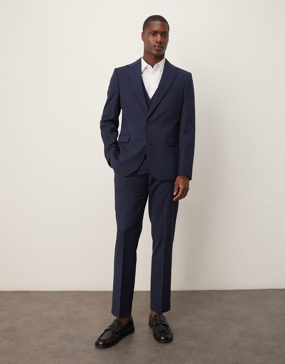 ASOS ASOS DESIGN wedding slim suit jacket in navy pinstripe