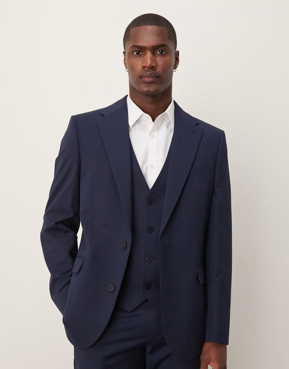 ASOS ASOS DESIGN wedding slim suit jacket in navy pinstripe - 2