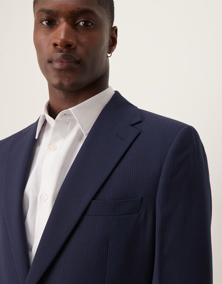 ASOS ASOS DESIGN wedding slim suit jacket in navy pinstripe - 3