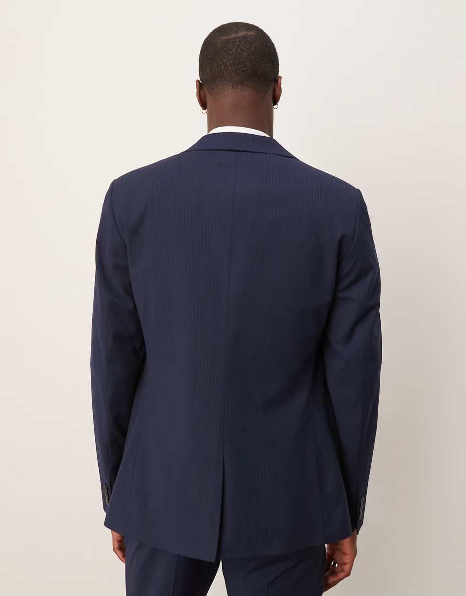 ASOS ASOS DESIGN wedding slim suit jacket in navy pinstripe - 4