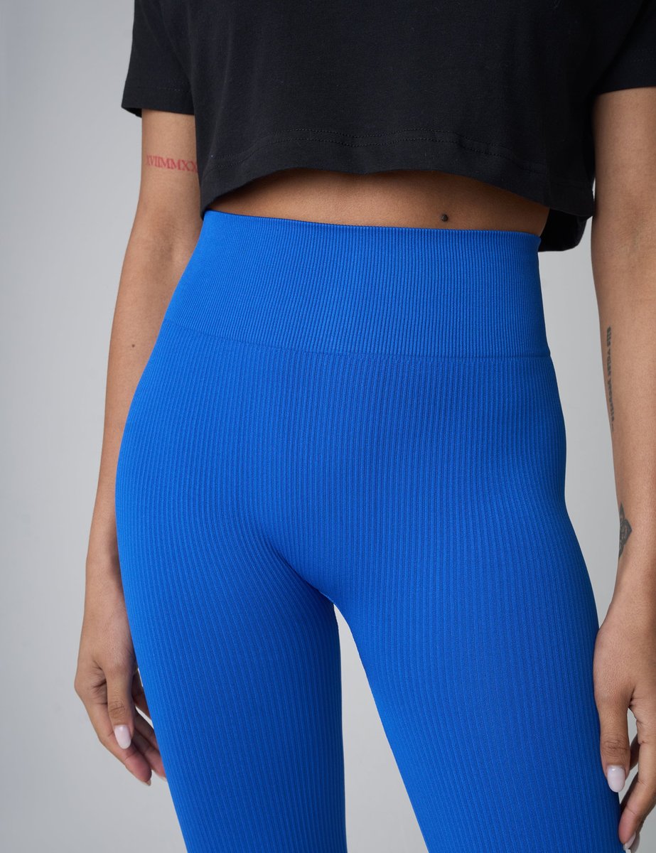 Public Desire Ribbed High Waisted Leggings Cobalt Blue - 4