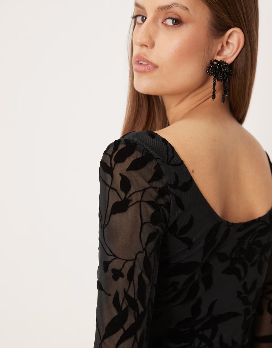 ASOS Motel selca long sleeve mini dress in flocked floral black - 3