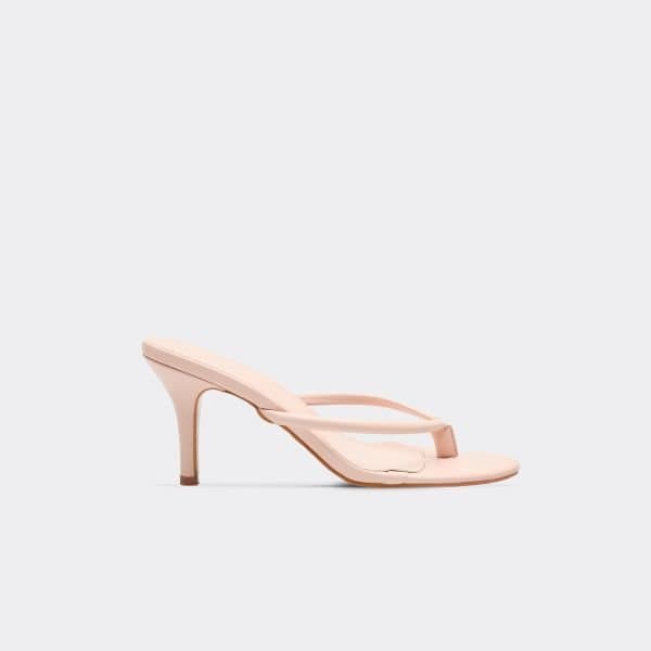 EGO Elphie Thong Strap Heeled Mule In Nude Faux Leather, Women's Size UK 3