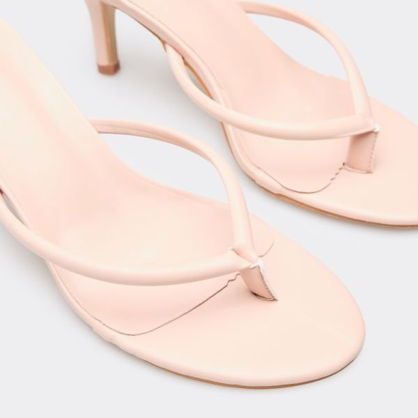 EGO Elphie Thong Strap Heeled Mule In Nude Faux Leather, Women's Size UK 3 - 2