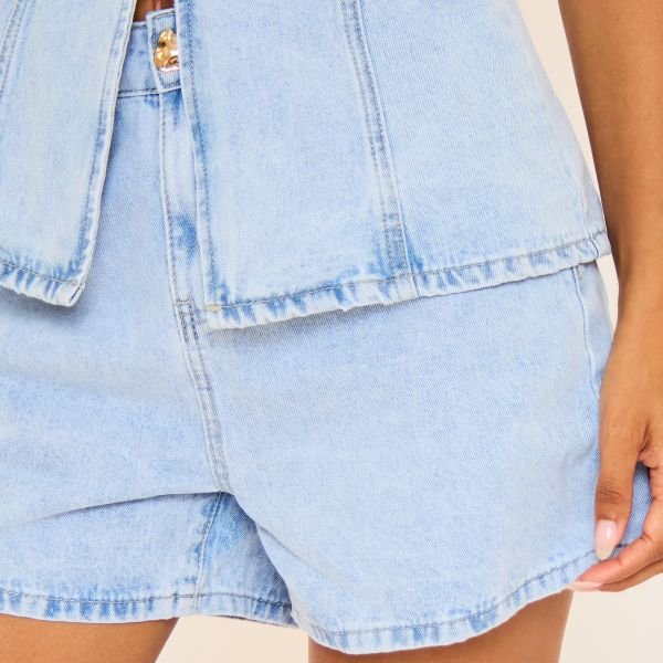 EGO Mid Rise Shorts In Light Blue Denim, Women's Size UK Large L - 2