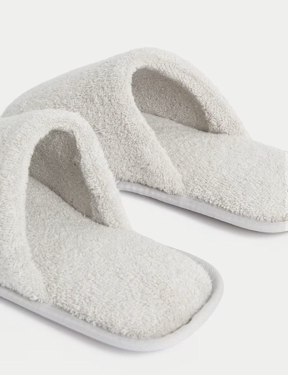 Marks & Spencer M&S Towelling Mule Slippers with Freshfeet™ Light Grey - 2