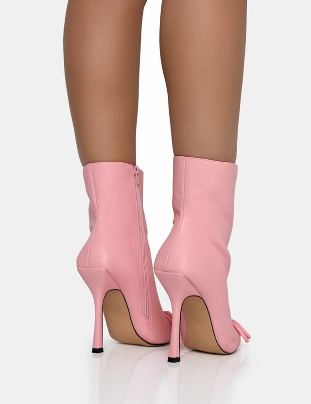 Public Desire Rhia Pink Pu Bow Pointed Toe Stiletto Ankle Boots - 2