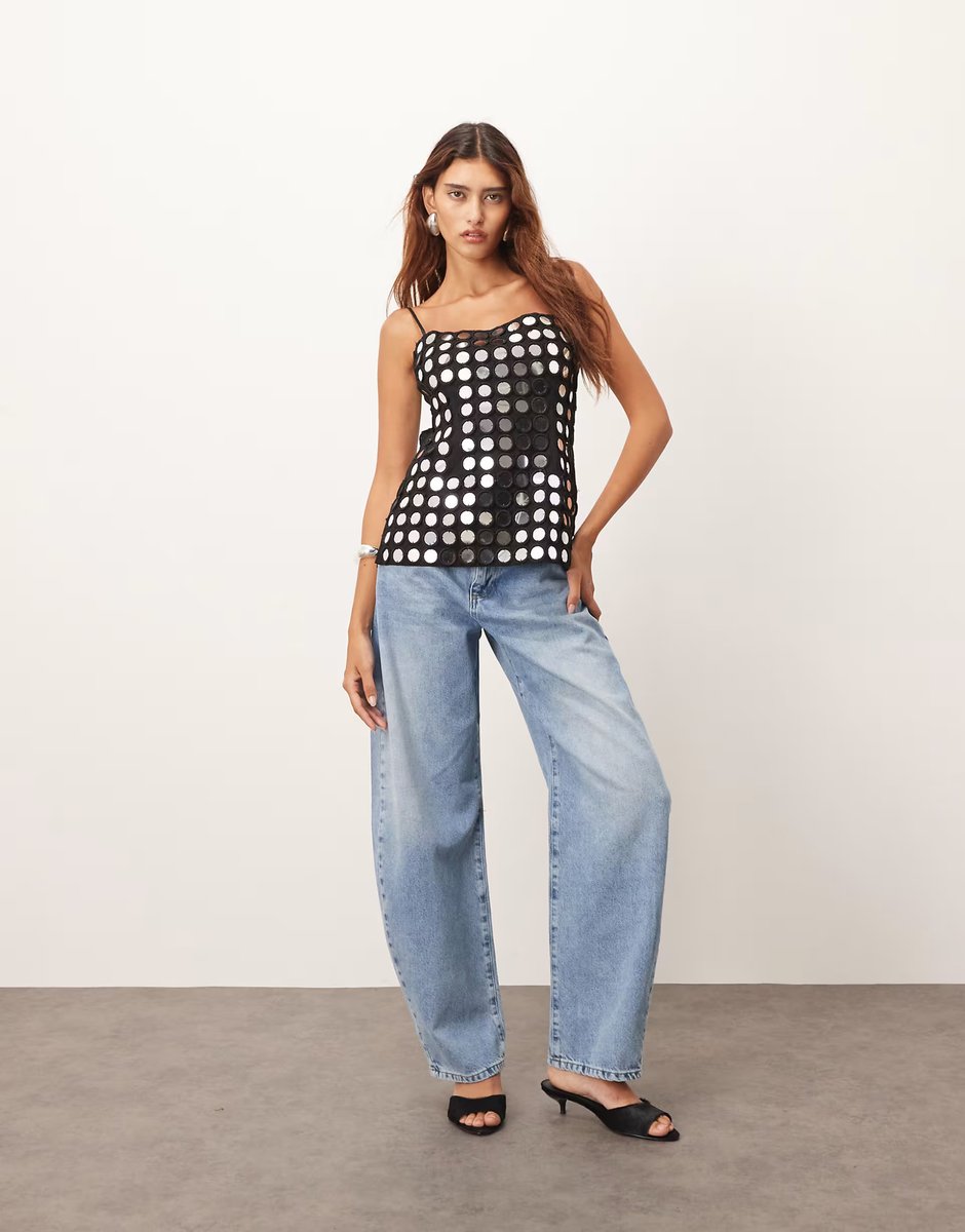 ASOS ARRANGE mirror embellished minimal longline cami top in black - 3