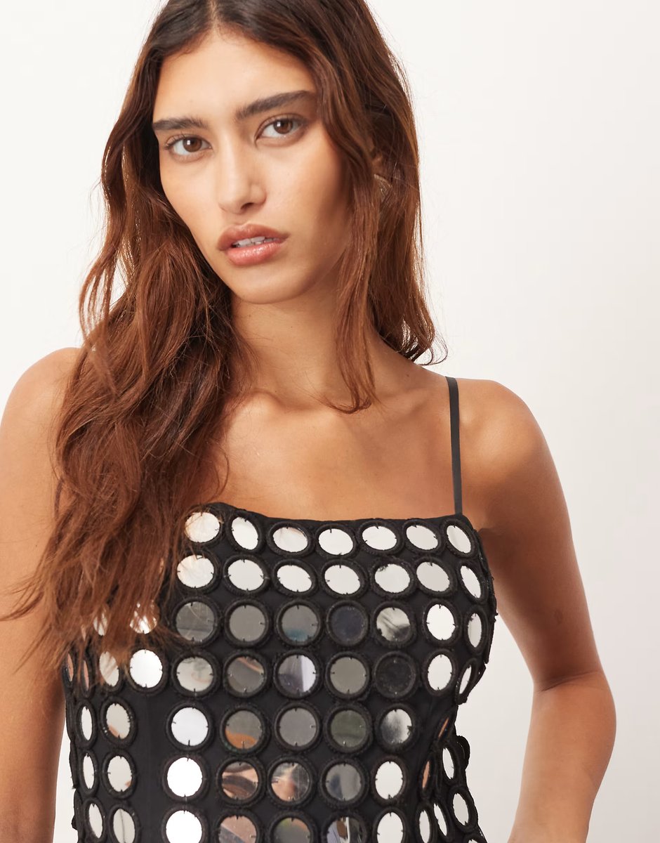ASOS ARRANGE mirror embellished minimal longline cami top in black - 4