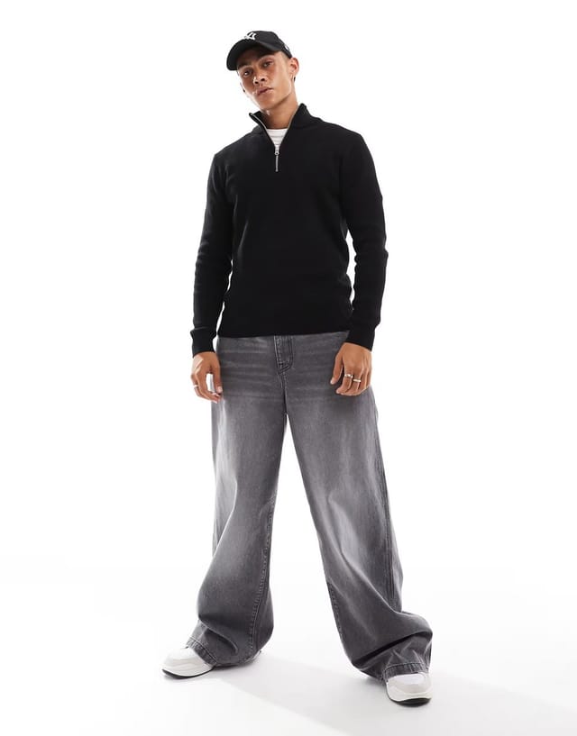 ASOS ONLY & SONS ribbed half zip jumper in black - 2