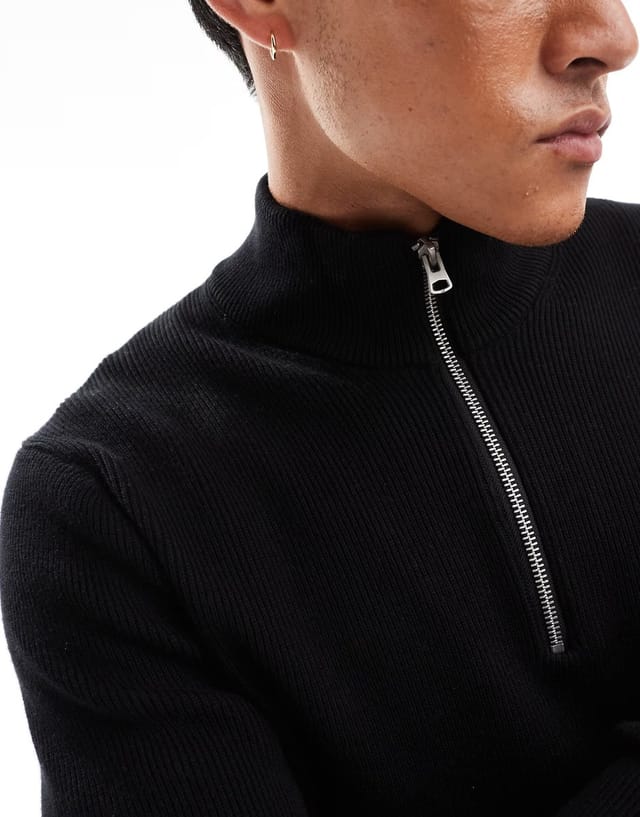 ASOS ONLY & SONS ribbed half zip jumper in black - 3