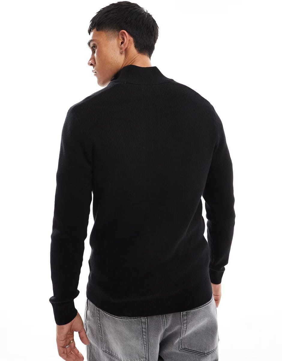 ASOS ONLY & SONS ribbed half zip jumper in black - 4