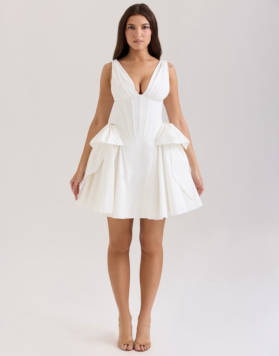 ASOS House of CB Amalia cotton bow mini dress in white - 1