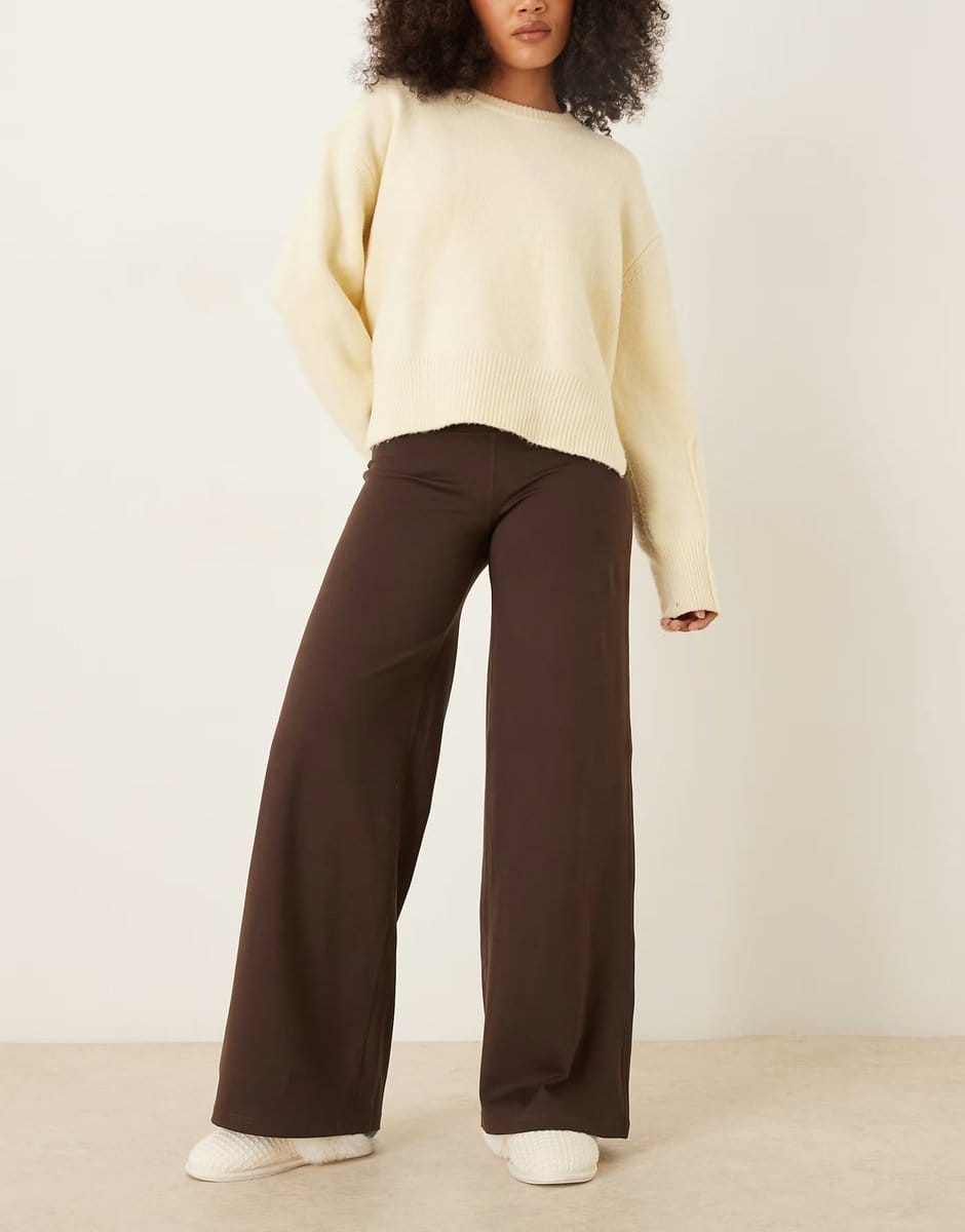 ASOS Gilly Hicks ultra high rise wide leg trousers with internal back pocket in brown - 1