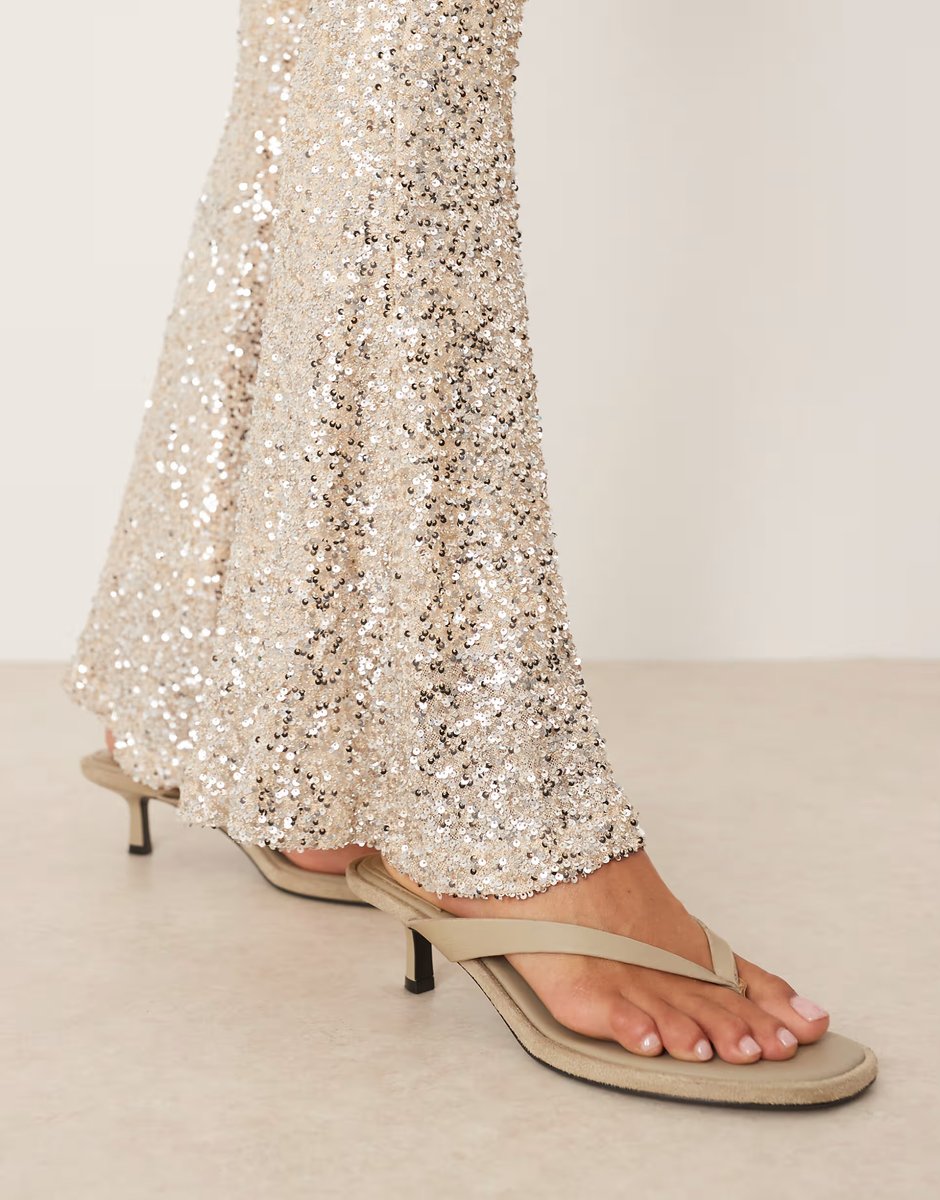 ASOS Never Fully Dressed Petite sequin flared trouser co-ord in silver - 3