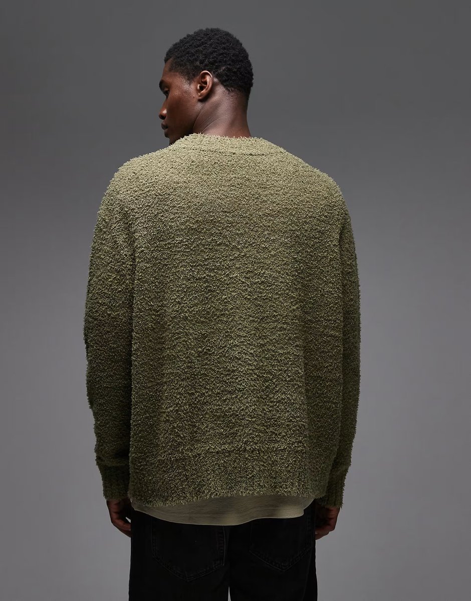 ASOS HUGO BLUE Sanou central logo relaxed fit boucle knit jumper in mid green - 4