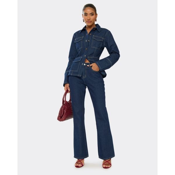 EGO Flared Jeans In Indigo Blue Denim, Women's Size UK 6 - 2