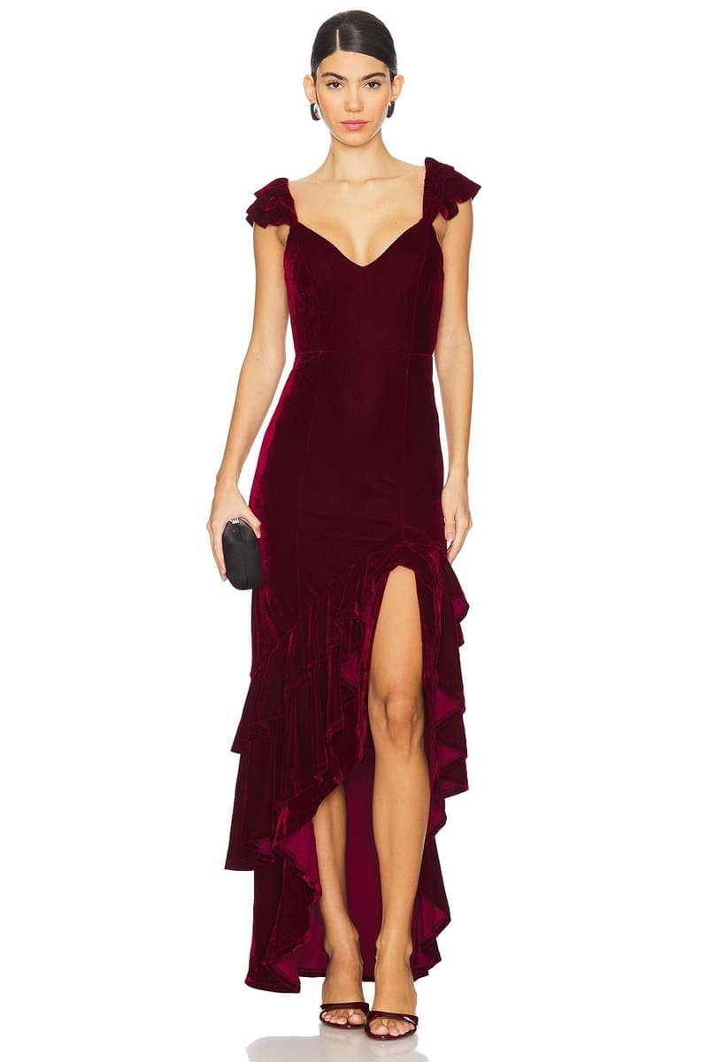 revolve Revolve Luxurious Velvet Gown in Deep Red