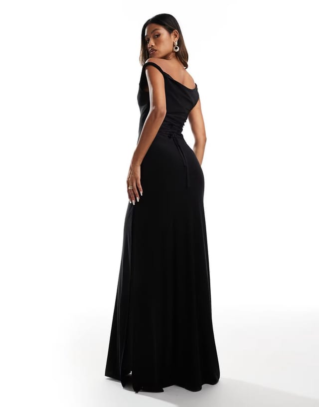 ASOS ASOS DESIGN twist shoulder with lace up back maxi dress in black - 3