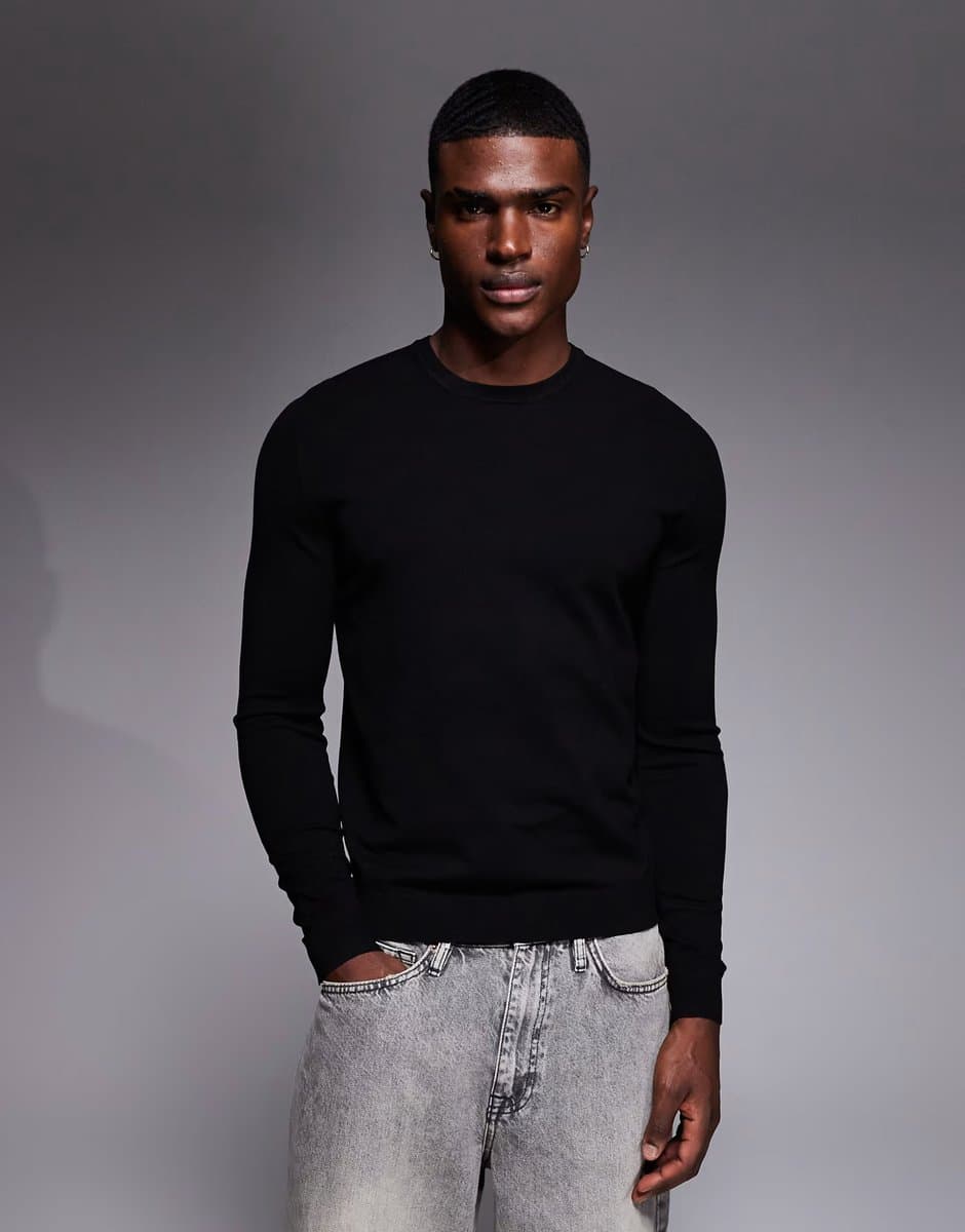 ASOS HUGO Red san cody regular fit fine knitted jumper in black