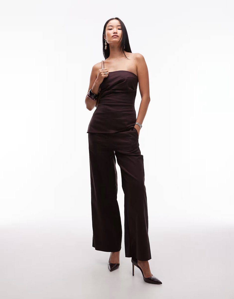 ASOS SNDYS tailored bandeau ruched detail longline top co-ord in chocolate - 3